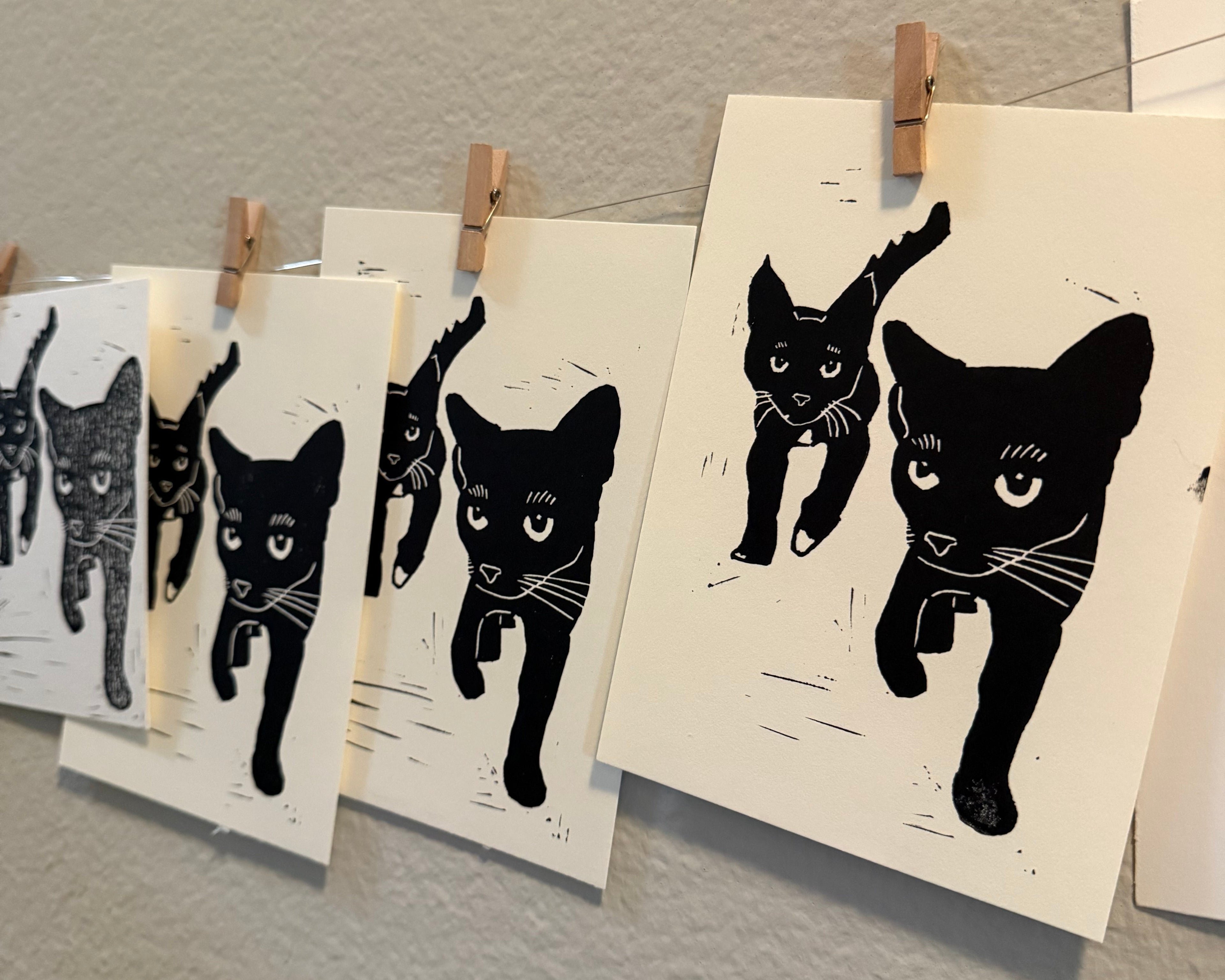 two black cats linocut print
