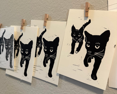 two black cats linocut print